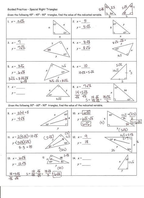 Unit 8 right triangles and trigonometry homework 1 answer key. The value of x can be found by using Pythagorean theorem. Base on images of the right triangles in the Unit 7 Right. triangles homework, we have; 1. The lengths of the legs of the right triangles are; 10 and 7. According to Pythagorean theorem, the hypotenuse, x, is given as follows; x = √ (10² + 7²) = √149. 2. 