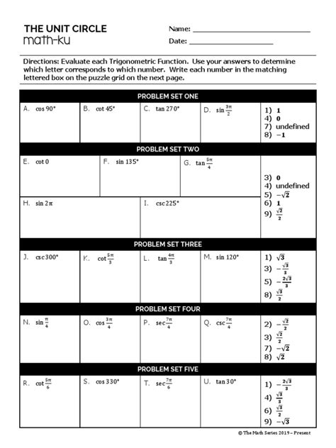 Unit Circle KuMata WS and Key PDF Trigonometric Functions