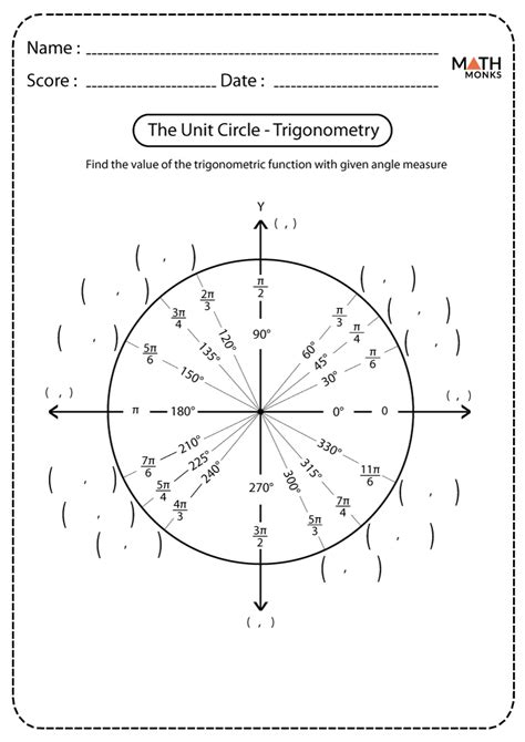 Unit Circle Practice Worksheet Trigonometry, Blank unit circle, Math