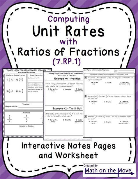 Unit Rates with Fractions Interactive Notes and Practice Students set