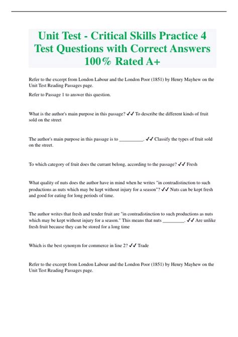 Unit Test Critical Skills Practice 4 Test Questions with Correct