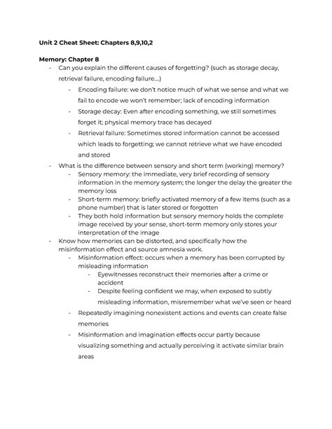 Unit Two Psych Cheat Sheet Unit 2 Cheat Sheet Chapters 8,9,10