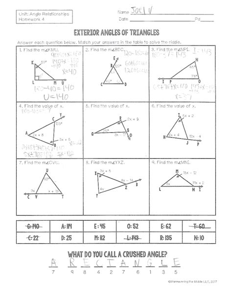 Unit angles and triangles homework 1 answer key. obtuse triangle. c2>a2+b2. Right Triangle. c^2 = a^2 + b^2. angle of elevation. angle formed by a horizontal line and a line of sight to a point above the line. angle of depression. angle formed by a horizontal line and a line of sight to a point below the line. 