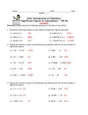 Unit introduction to chemistry identifying significant figures answer key.  Answers will var...