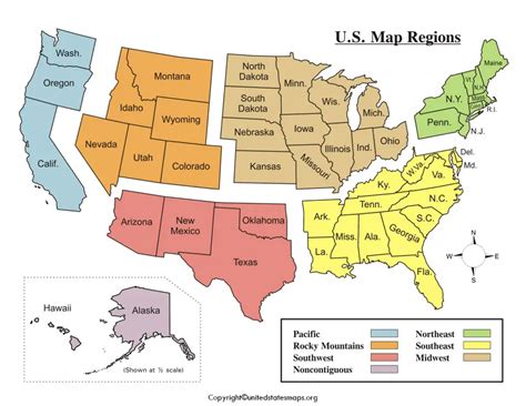 United States Regions Map Printable