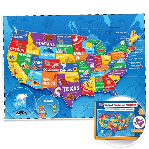United states map puzzle. This colorful board makes learning geography fun! Our USA map puzzle helps kids learn all about the 50 states, capitals, major cities, regions, points of interest and major roadways. Adults can use it as well to brush up on their knowledge or display all the places they've visited. Puzzle pieces cling to the included magnetic playboards or any ... 