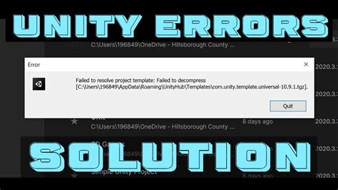 Unity Failed to resolve project templateFailed to