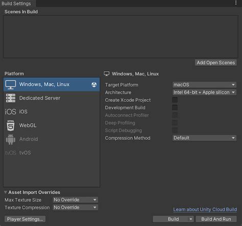 Unity Manual Build Settings