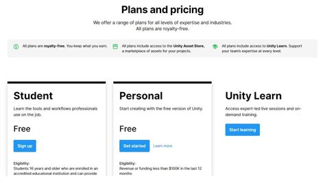 Unity Plans & Pricing: Pro, Personal, Enterprise, Industry Unity.