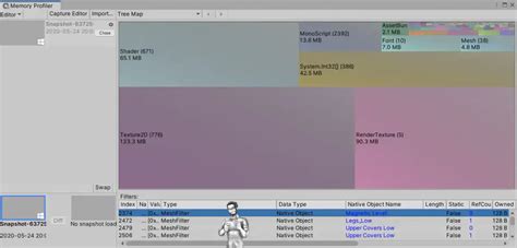 Unity memory snapshot.  You’ll learn more about capturing snapshots in the Editor and standal...