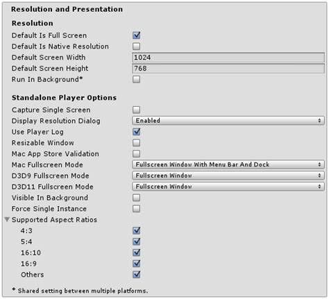 Unity set resolution in editor.  Player settings Settings that let you set va...
