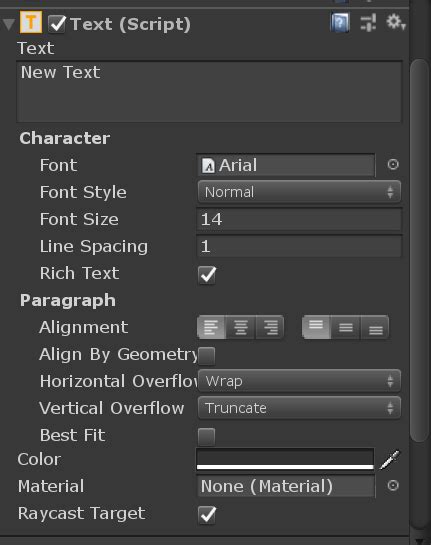 Unity ui text script. CodeAnalysis.  You can change the font of the text; yo...
