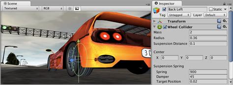 Unity wheelcollider.  Wheel's collision detection is performed by casting a ray fr...