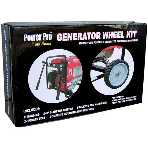 Universal Generator Wheel Kit pneumatic wheels. ... Wheel axle is 3/4 inches in diameter and is adjustable to fit units up to 25-1/2 inches wide. Will fit all generators that have 1 inch or 1-1/8 inch tubular frame (square or round) and an …. 