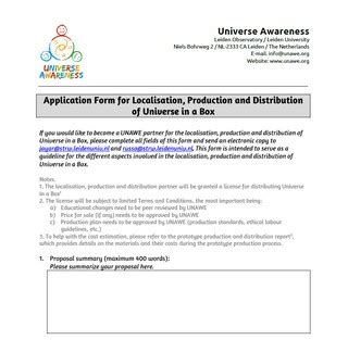 Universe in a Box Localisation, Production and Distribution Proposal Template UNAWE