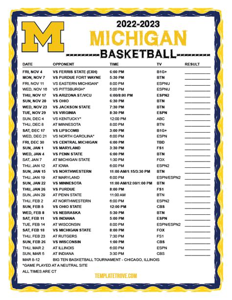 University Of Michigan Basketball Schedule Examples and Forms