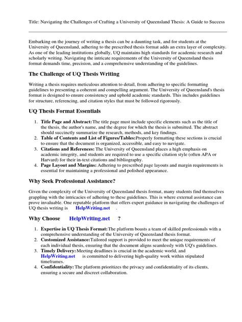 University of Queensland Thesis Template (Official) - Overleaf