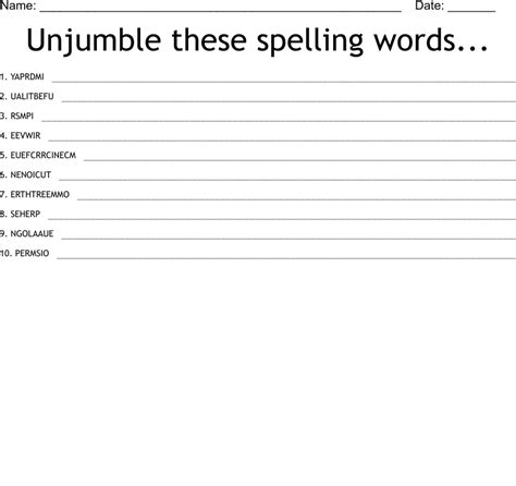 Unjumble these spelling words... Word Scramble WordMint