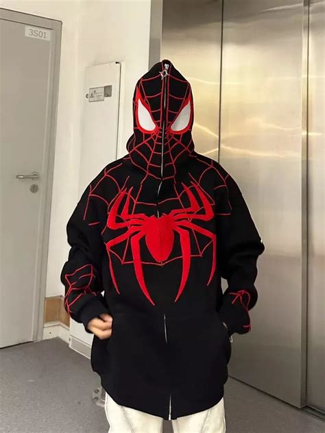 Unleash the Power of Spider Man Unisex Hoodies: Full Zip, Embroider, and Hip Hop Cool**