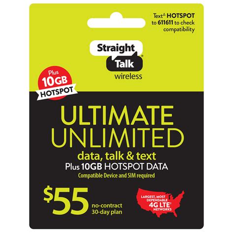 Unlimited wifi hotspot walmart straight talk. Buy Straight Talk $55 Gold Unlimited Talk, Text & Data 30-Day Prepaid Plan + 15GB Hotspot Data + Cloud Storage & Int'l Calling e-PIN Top Up (Email Delivery) at Walmart.com 