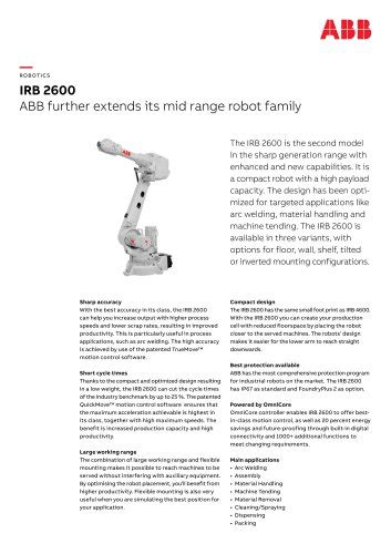 Unlock Industrial Automation Efficiency with the ABB IRB 2600 Datasheet