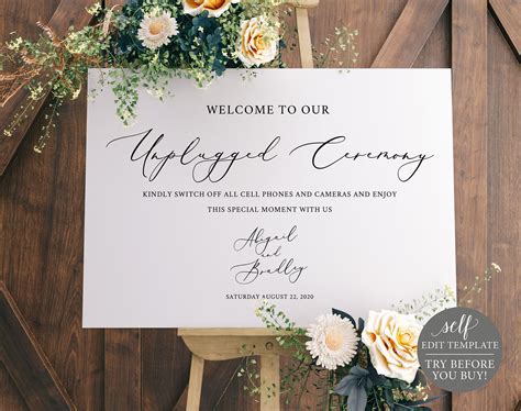 Unplugged Ceremony Sign Template Elegant Script Editable Etsy