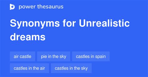 Unrealistic synonyms words. Synonyms for unrealistic goal include castle in the air, air castle, castle in Spain, daydream, dream, dreamscape, eggs in moonshine, fancy, fantasy and flight of fancy. Find more similar words at wordhippo.com! 