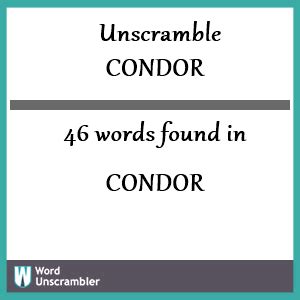 Unscramble condor. Things To Know About Unscramble condor. 