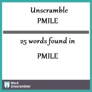 There are 89 words found that match your query. We have unscrambled the letters smilebh (behilms) to make a list of all the word combinations found in the popular word scramble games; Scrabble, Words with Friends and Text Twist and other similar word games. Click on the words to see the definitions and how many points they are worth in your ...
