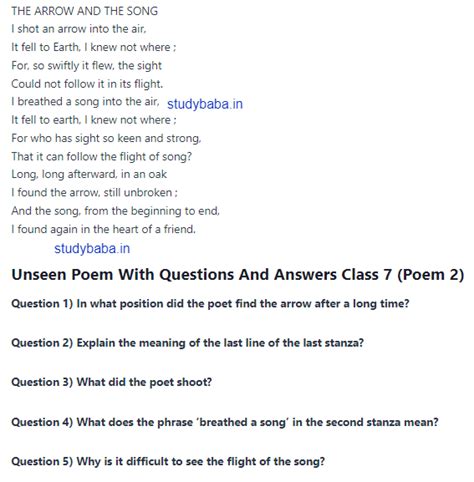 Unseen Poetry For Class 7 With Questions To - K12 Workbook