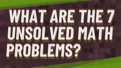 Unsolvable math problems. There are many famous unsolved math problems, some of which have been designated as "Millennium Prize Problems" by the Clay Mathematics Institute. These problems are considered some of the most important open questions in mathematics, and solving any one of them comes with a prize of $1 million. Here are the seven Millennium Prize Problems: 1. 
