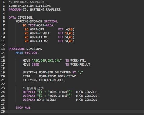 Unstring in cobol into an array
