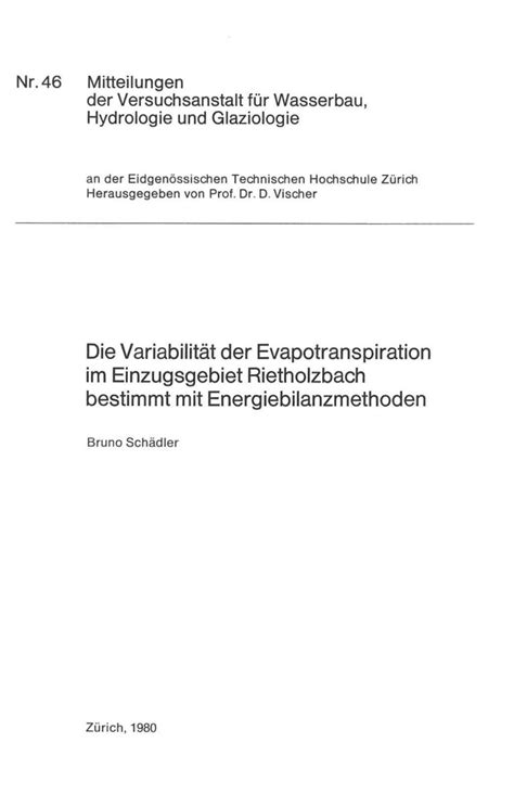 Untersuchungen über den bodenwasserhaushalt im hydrologischen einzugsgebiet rietholzbach. - Schwarze jonas, kapuziner, räuber und mordbrenner..