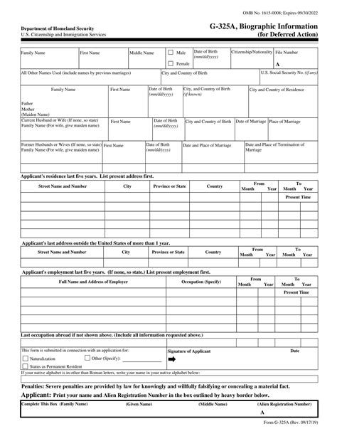 Update to Form G-325A, Biographic Information and Form G-325C …