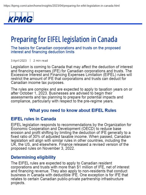 Update to the Income Tax Act (Canada) for EIFEL rules BLG