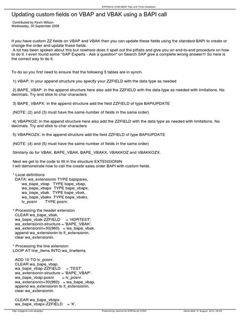 Updating custom fields on VBAP and VBAK using …
