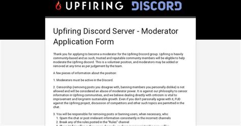 Upfiring Discord Server Moderator Application Form Upfiring