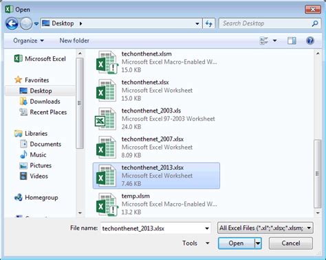 Upload Excel 2013 open