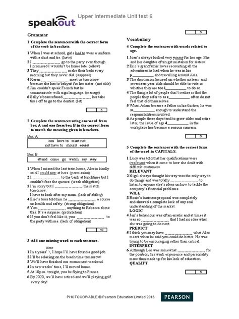 Upper Intermediate Unit Test 6 Keys