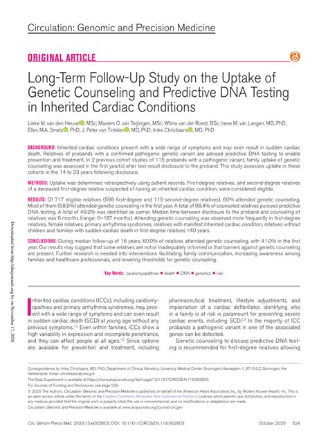 Uptake of genetic counselling and predictive DNA testing in ...