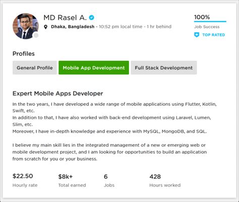 Upwork Profile Overview Sample for Mobile App/ Android / iOS Webson Job