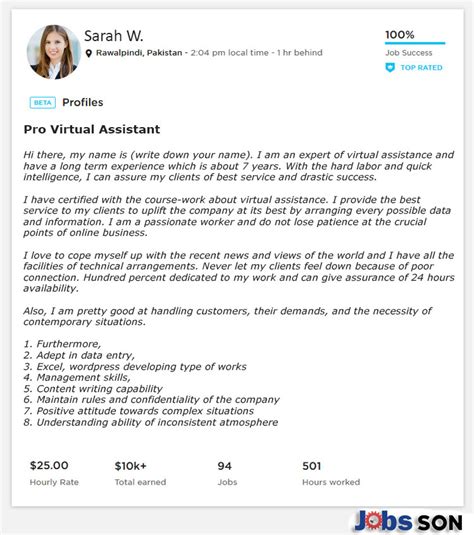 Upwork Profile Overview Sample for Virtual Assistant (VA)