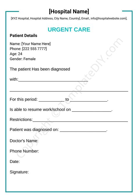 Urgent Care Doctors Note for Work Form Fill Out and Sign Printable