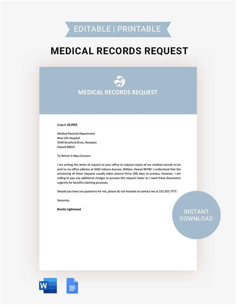 Urgent Medical Records Request Example in Word, Google Docs Download