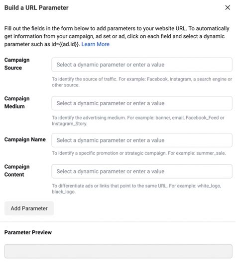 Url parameters example.  My example will be for the Facebook social sh...