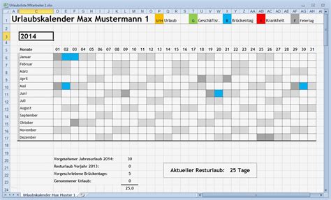 Urlaubsliste mitarbeiter vorlage