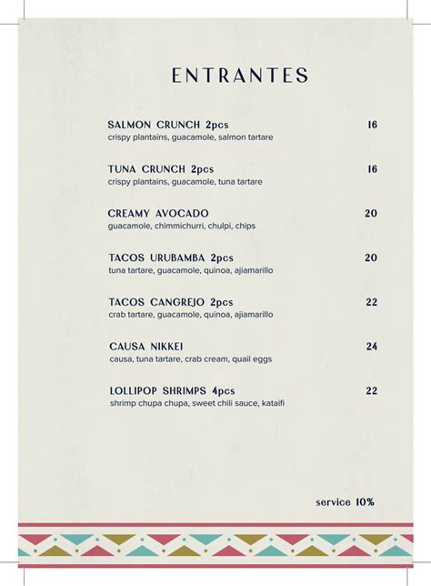 Urubamba Menu