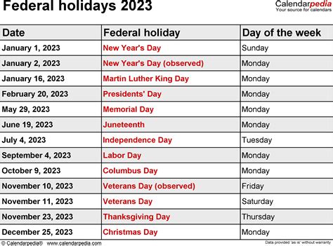 Us Government Holidays 2023