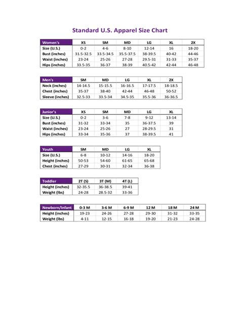 Us Standard Sizing Chart
