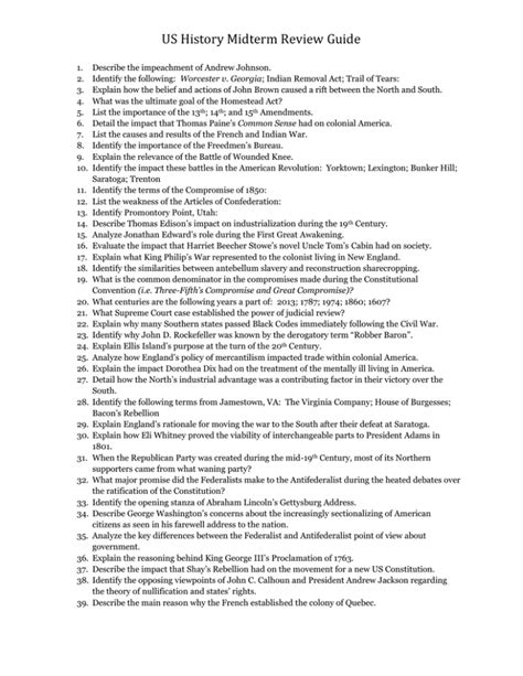 Us history 1 midterm study guide. - Biology apologia module 6 study guide.